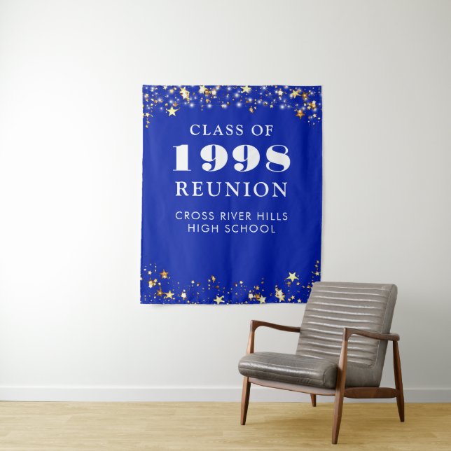 Tenture Classe Reunion Royal Blue Gold Stars Arrière-plan (En situation)