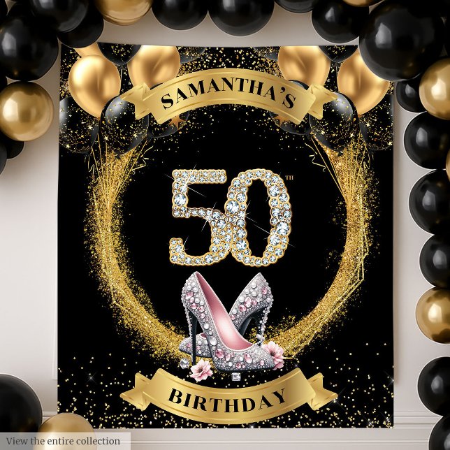 Tenture Classic 50e Anniversaire Numéros de diamant talons (Classic 50th Birthday Diamond Numbers High Heels Tapestry )