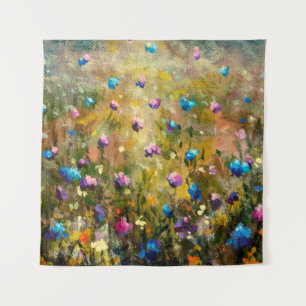 Tenture closeup de peinture Belle prairie de bleu rose fl