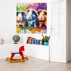 Tenture Cobayes mignons aux éclaboussures de couleur