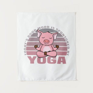 Tenture Cochon mignon et drôle faisant du yoga. poses de y