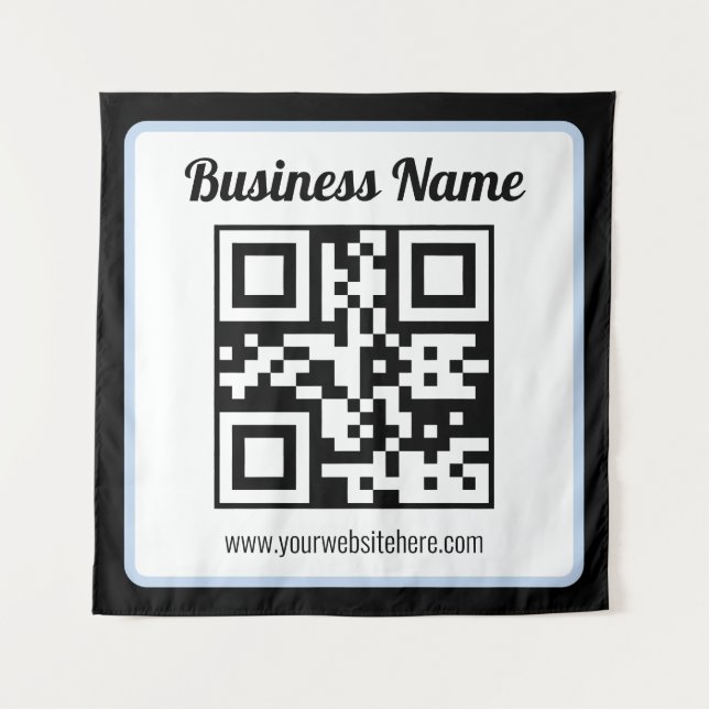 Tenture Code QR éditable & Texte avec bordure bleu clair (Devant)