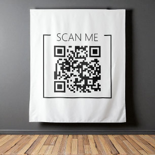 Tenture Code QR Minimaliste Blanc Scannez-Moi Entreprise