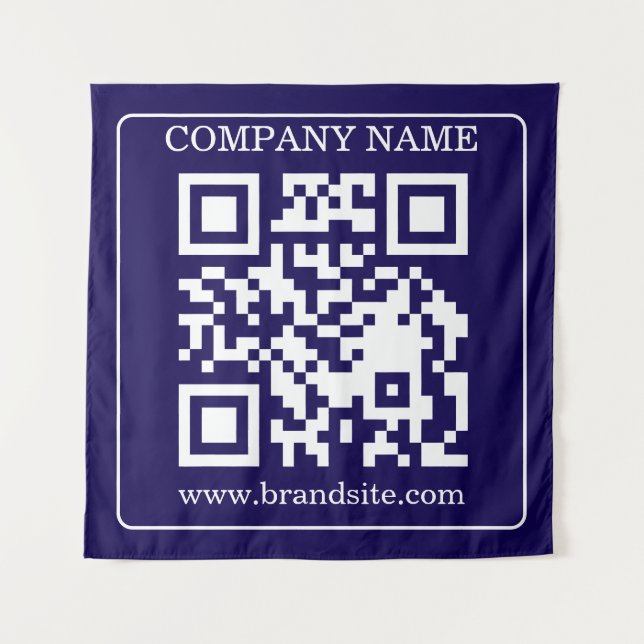 Tenture Code QR modifiable Bleu Nuit Affichage de Marque M (Devant)