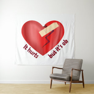 Tenture Coeur brisé guéri avec patch et citation de vie