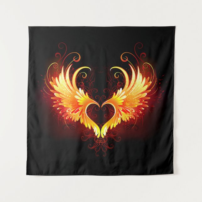 Tenture Coeur de feu ange avec ailes (Devant (Horizontal))