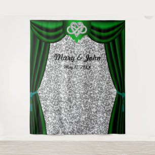Tenture Cœur Infini Pailleté Argent Rideau Vert