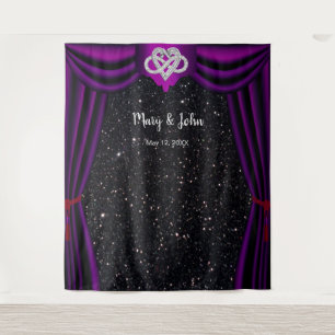 Tenture Cœur Infini Paillettes Noires Rideau Violet