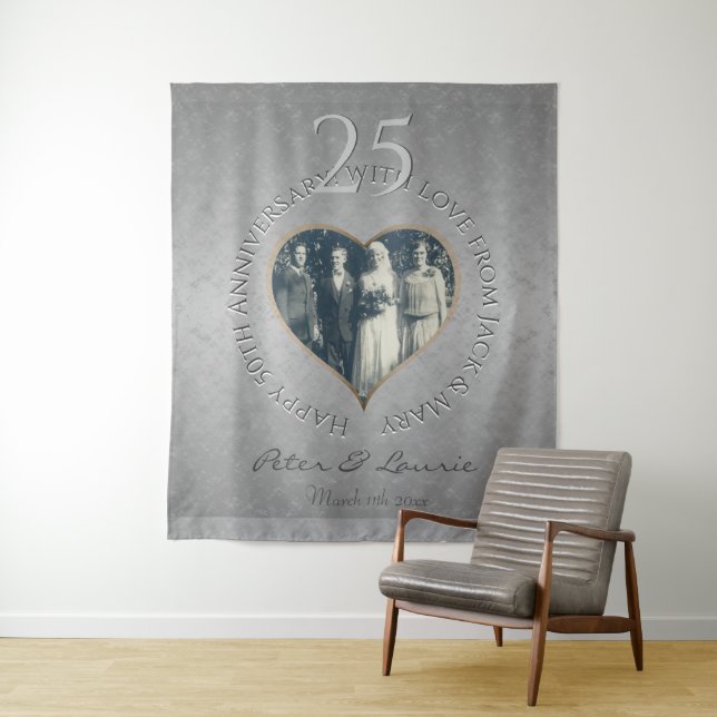 Tenture Coeur photo du 25e anniversaire du Mariage (En situation)