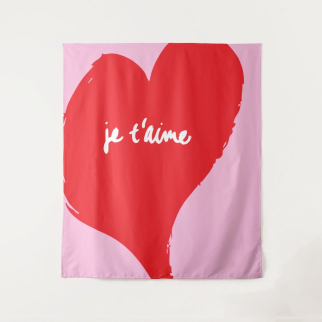 Tenture Coeur rouge avec je t’aime-text sur arrière - plan (Devant)