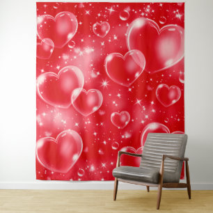 Tenture Cœur Rouge Bulles Mignon Fille Années 90 Toile de