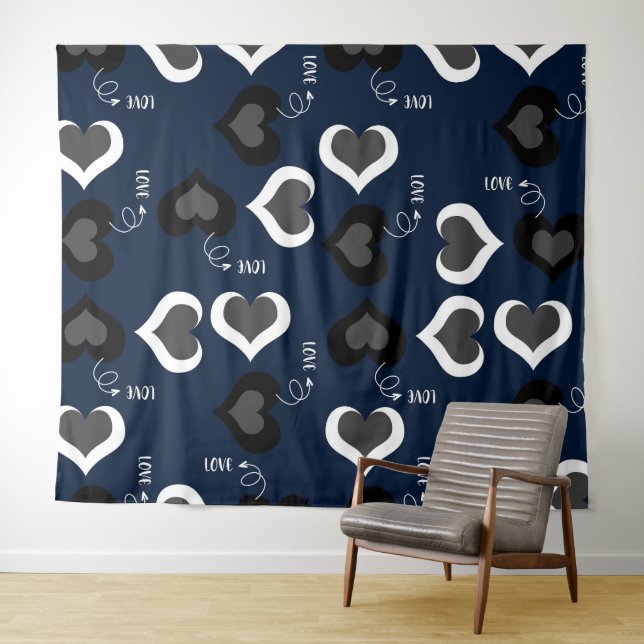 Tenture Coeurs bleus Design motif (En situation (horizontale))