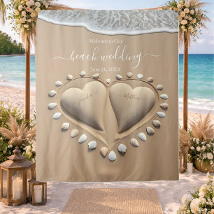 Tenture Cœurs de Sable Mariage sur la Plage