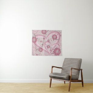 Tenture Cœurs et fleurs abstraits roses Amour Art fractal