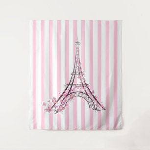Tenture Coeurs et papillons roses Paris Tour Eiffel