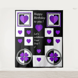 Tenture Cœurs violets B & N qui battent