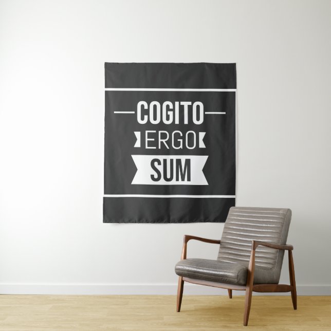 Tenture Cogito ergo sum - Latin phrase -noir (En situation)