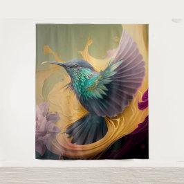 Tenture Colibri en vol Art Abstrait Oiseau sauvage