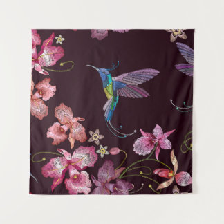 Tenture Colibri et orchidée, mode sans couture tropicale.