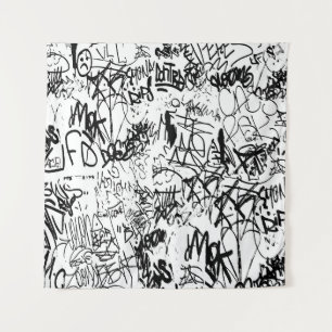 Tenture Collage Abstrait de graffiti noir et blanc