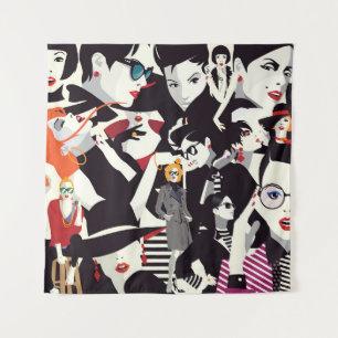 Tenture Collage de filles à la mode : pop art
