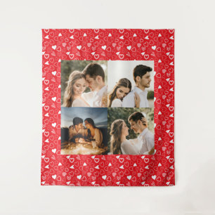 Tenture Collage de photos personnalisé motif cœurs rouges