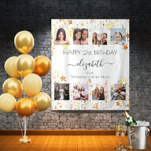 Tenture Collage photo d'anniversaire blanc or meilleures a