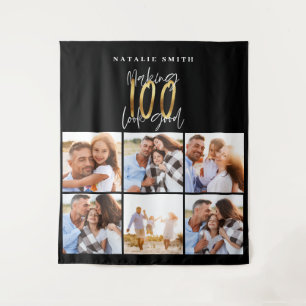 Tenture Collage photo noir et or 100e anniversaire moderne