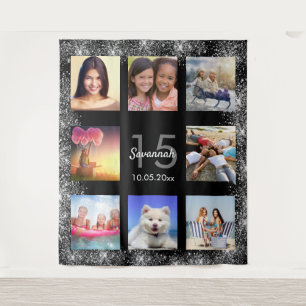 Tenture Collage photo pailleté noir argent pour Quinceaner