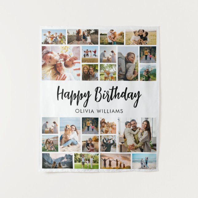 Tenture Collage photo personnalisé pour anniversaire 24 (Devant)