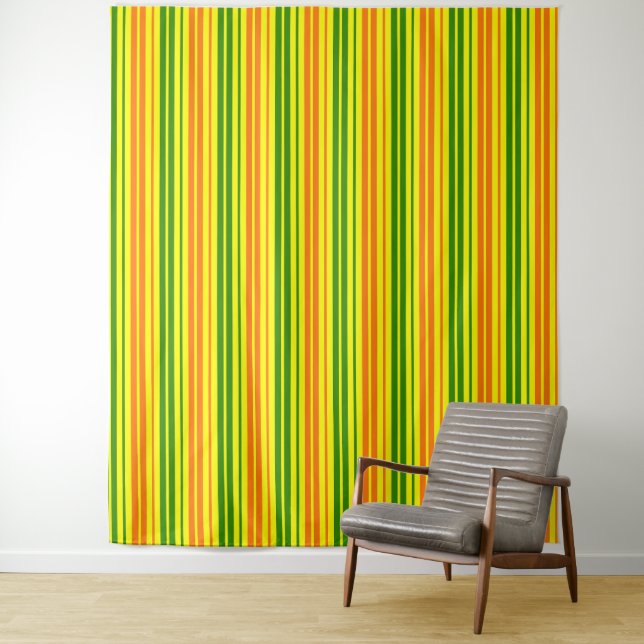 Tenture Conception de bandes verticales orange jaune vert  (En situation)