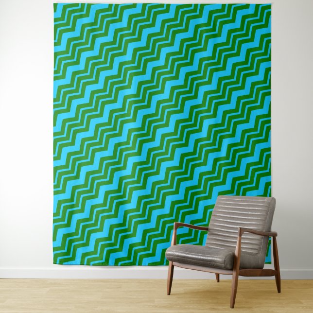 Tenture Conception de chevron en zigzag bleu vert  (En situation)