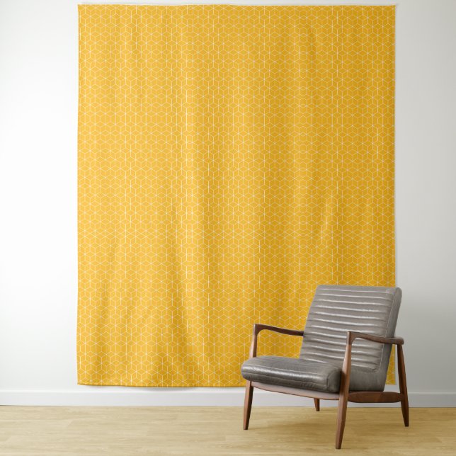 Tenture Conception de motif de cube hexagonal jaune vibran (En situation)