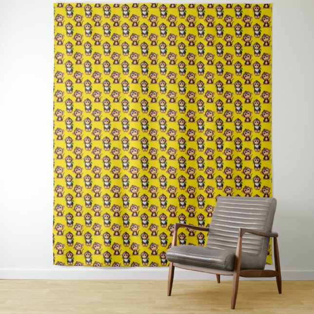 Tenture Conception de motif singe jaune  (En situation)