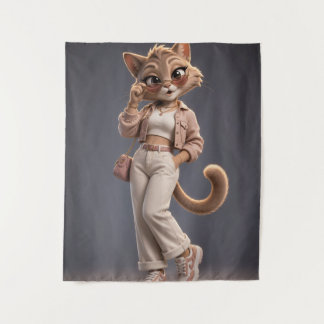Tenture Conception de personnage de chat animé 3D chic et