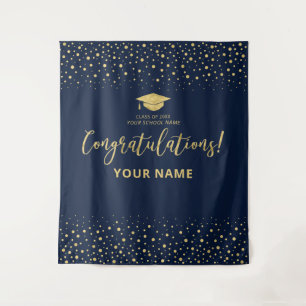 Tenture Confetti Or & Navy Félicitations Diplômé