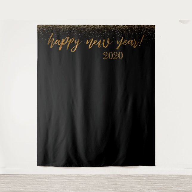 Tenture Confettis dorés Bonne année ! 2020 Fond noir (Devant)