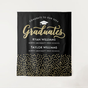 Tenture Congrats Two Graduates Black Gold Confetti Party