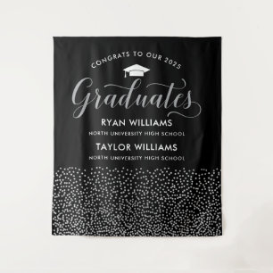 Tenture Congrats Two Graduates Black Silver Confetti Party