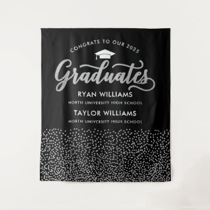 Tenture Congrats Two Graduates Black Silver Confetti Party