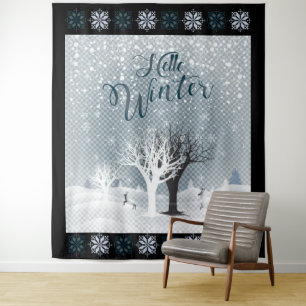 Tenture Conte fée de Noël Imaginaire Forêt de neige