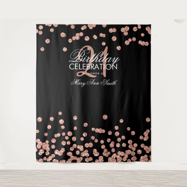 Tenture Contexte 21e anniversaire Rose Gold Noir Confetti (Devant)