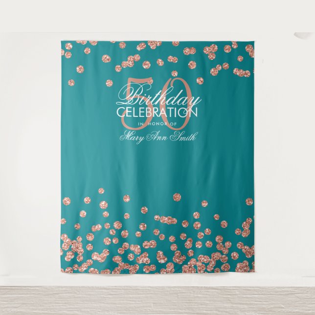 Tenture Contexte 50e anniversaire Rose Gold Turquoise Conf (Devant)