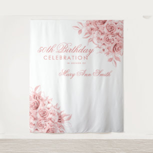 Tenture Contexte 50e fête d'anniversaire Floral Rose Gold