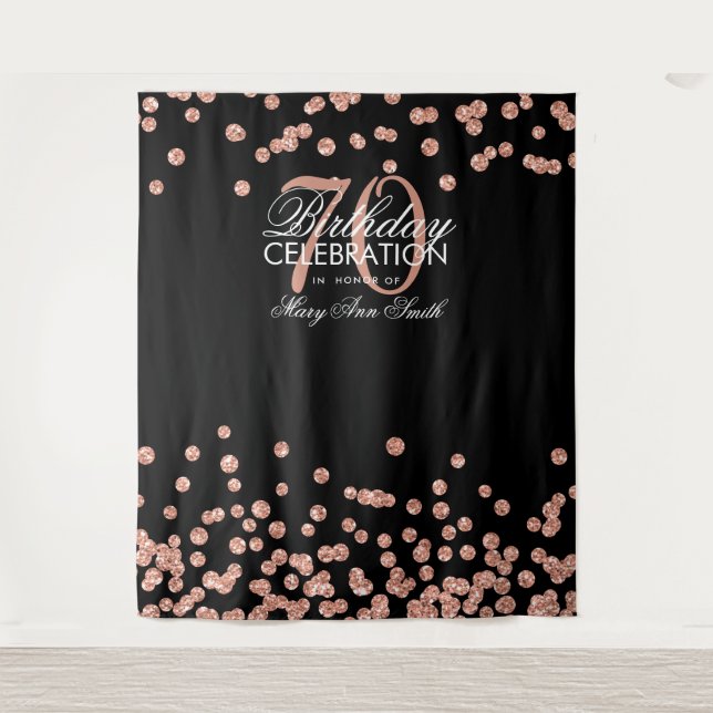 Tenture Contexte 70e anniversaire Rose Gold Noir Confetti (Devant)