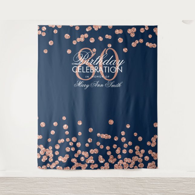Tenture Contexte 80e anniversaire Rose Gold Navy Confetti (Devant)