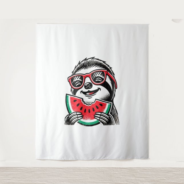 Tenture Cool Sloth Manger de la pastèque (Devant)