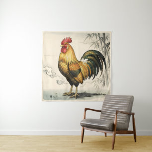 Tenture Coq doré art japonais