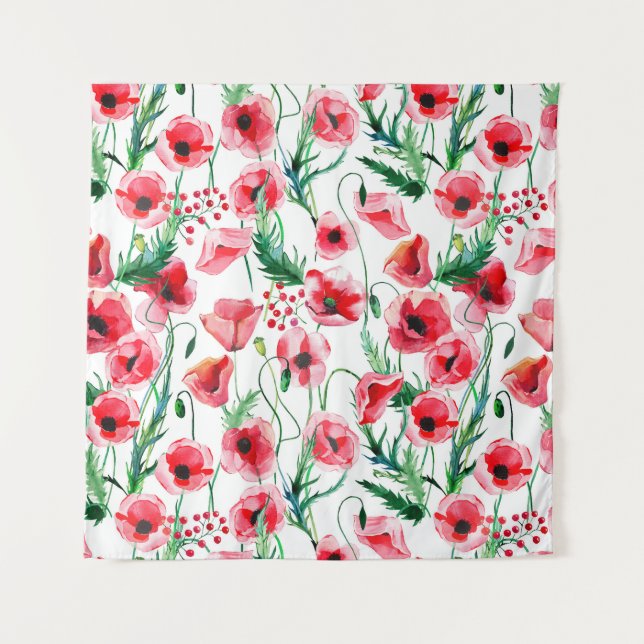 Tenture Coquelicots rouges : illustration florale à l'aqua (Devant)