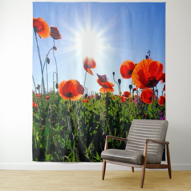 Tenture Coquelicots Rouges Sauvages Fleurs (En situation)